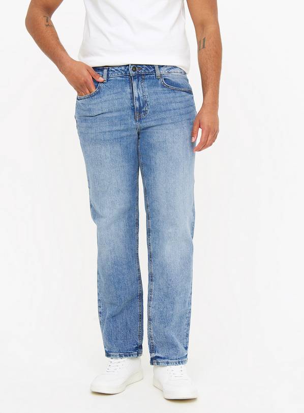 Blue Mid-Wash Denim Straight Leg Jeans 44R